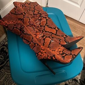 SOLD- Orange Faux Python Knee High Boots - Never Worn